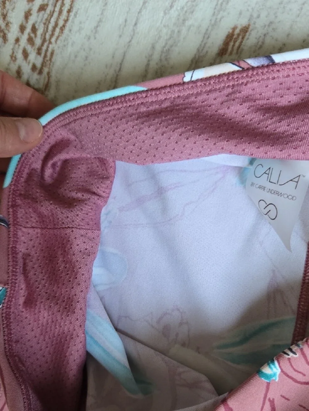 CALIA by Carrie Underwood Dusty Rose Active Top with Teal Floral Accents